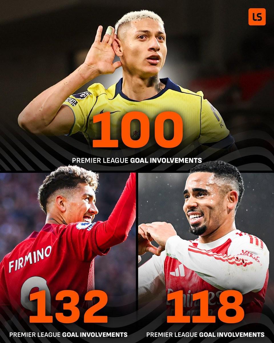 开云登录入口-里沙利松英超生涯已参与100球,成巴西球员第三人